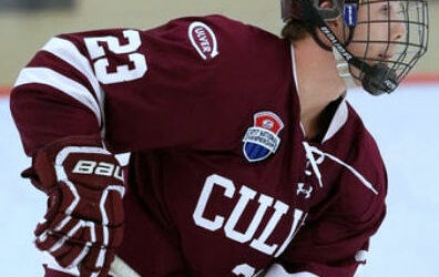 Culver Academies’ defenseman Bryant Gunn is tendered by Rebels