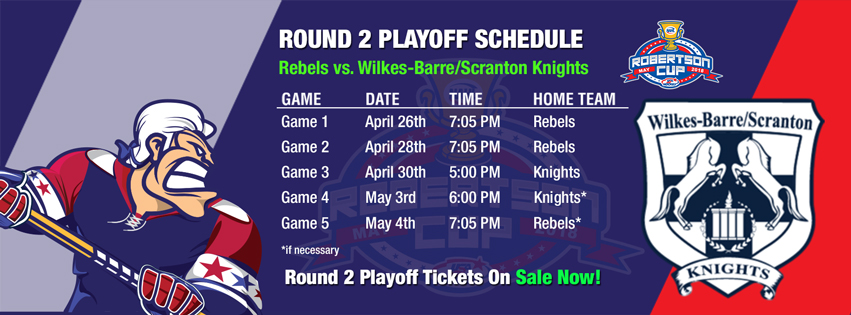 Rebels announce round two playoff schedule against WBS Knights