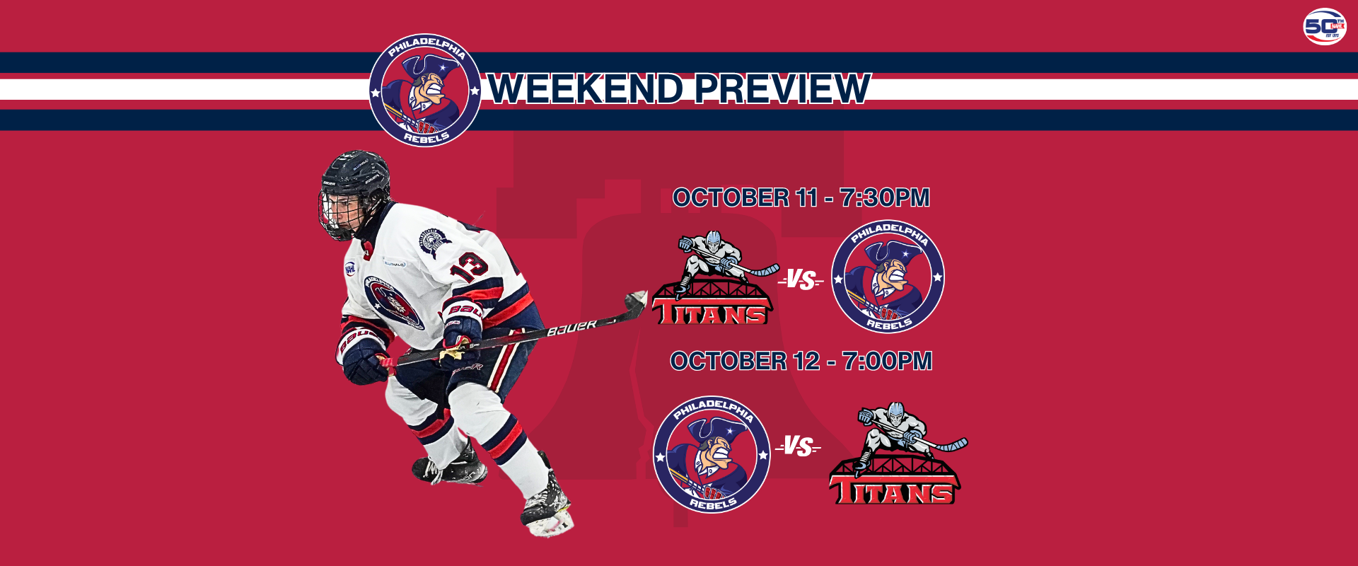 Weekend Preview: 10/11 & 10/12 – Rebels faceoff against Titans in Home and Home Series