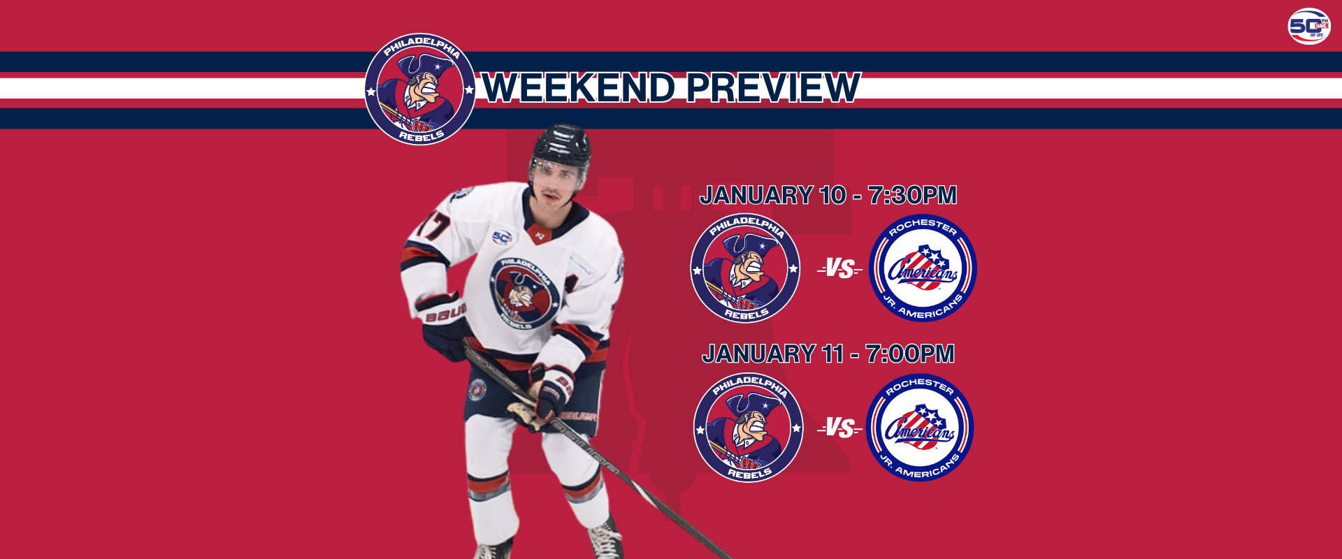 Weekend Preview: 1/10 & 1/11 – Rebels travel to Rochester for two-game series against first place Jr. Americans