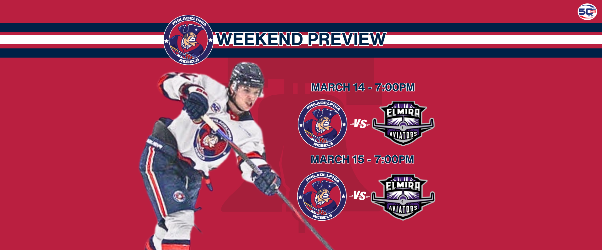 Weekend Preview: 3/14 & 3/15 – Playoff push kicks into high gear as Rebels travel to Elmira for two-game series