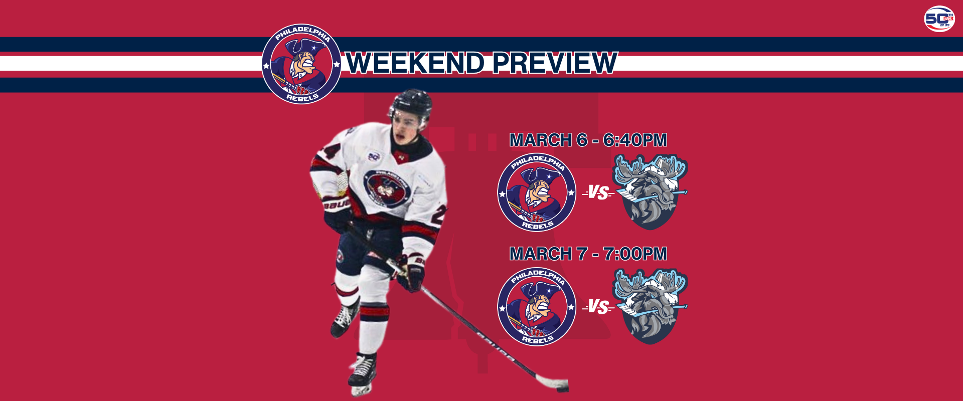 Weekend Preview: 3/6 & 3/7 – Rebels travels to New Hampshire for important two-game series against Mountain Kings